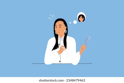 Hair Loss Graphical Illustration with Woman Worrying After Seeing Cluster of Hair in Comb and Remembering her Thick Hair Density in the Past 