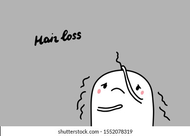Hair loss hand drawn vector illustration in cartoon comic style man bold with one left depression symptom