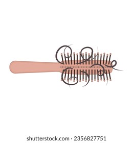 Hair loss icon. Hairbrush with a bunch of hair. Fell out strands on a comb. Alopecia problem symbol. Grooming and haircare concept. Medical vector illustration.