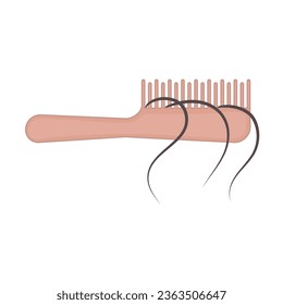 Hair loss icon. Hairbrush with a bunch of hair. Fell out strands on a comb. Alopecia problem symbol. Grooming and haircare concept. Medical vector illustration.