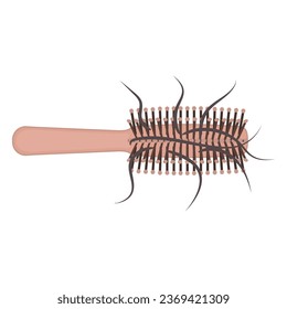 Hair loss icon. Hairbrush with a bunch of hair. Fell out strands on a comb. Alopecia problem symbol. Grooming and haircare concept. Medical vector illustration.