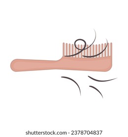 Hair loss icon. Hairbrush with a bunch of hair. Fell out strands on a comb. Alopecia problem symbol. Grooming and haircare concept. Medical vector illustration.