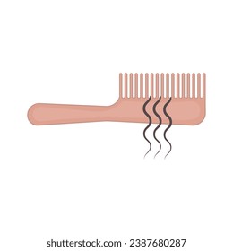 Hair loss icon. Hairbrush with a bunch of hair. Fell out strands on a comb. Alopecia problem symbol. Grooming and haircare concept. Medical vector illustration.