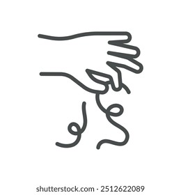 Hair Loss Icon. Simple Line Illustration of a Hand Holding Fallen Hair Strands, Representing Hair Thinning, Hair fall, and Alopecia.