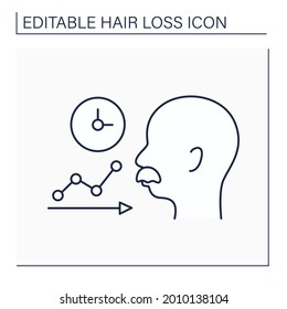 Hair loss line icon. Balding due to age. Old man loses hair and is bald.Alopecia concept. Isolated vector illustration. Editable stroke