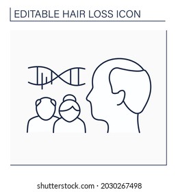 Hair loss line icon. Hereditary balding. Heritage disease from parents. Genes. Man with bald.Alopecia concept. Isolated vector illustration. Editable stroke