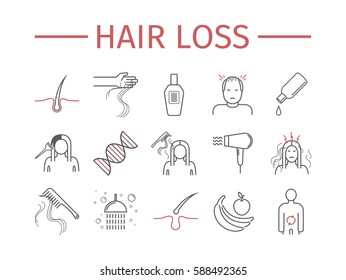 Hair Loss. Line icons set. Vector signs for web graphics