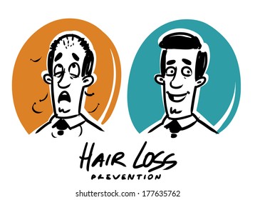 hair loss prevention. Cartoon illustration