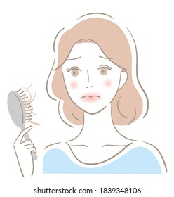 woman’s hair loss problem from brushing. Isolated on white background
