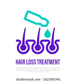 Hair loss treatment thin line icon. Ampoule drops in hair follicle. Alopecia prevention. Trichology. Healthcare and medical vector illustration.