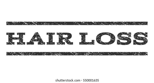 Hair Loss watermark stamp. Text tag between horizontal parallel lines with grunge design style. Rubber seal gray stamp with dust texture. Vector ink imprint on a white background.
