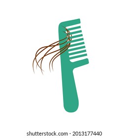 Hair loss woman problem. Female or male hair on comb. Vector illustration in flat style, isolated icon on а white background. Alopecia symptom because of stress and viral disease.