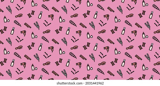 Hair make icon pattern background for website or wrapping paper (Pink background version)