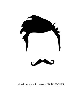 Hair and mustache detailed. Fashion moustache man silhouette. Long facial hair. Black mustache isolated on white background. Vector illustration EPS10