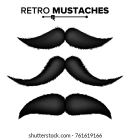 Hair Mustaches Set Vector. Barber Shop. Funny Curly Black Mustache. Isolated On White Illustration

