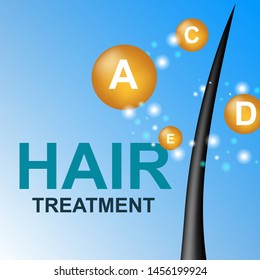 Hair Nourishing shampoo ads design. Concept ends splitting prevention. Hair care Shampoo for health. Shampoo with vitamins for protect Hair ends. Vector illustration