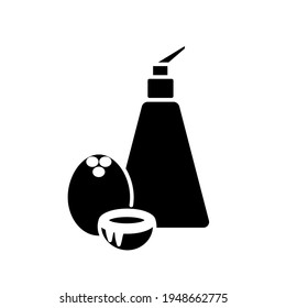 Hair oil with coconut glyph icon. Natural cosmetics and Make up. Thin line customizable illustration. Contour symbol. Vector isolated outline drawing.