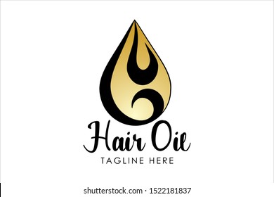 Hair Oil Essential logo with drop oil and hair symbol