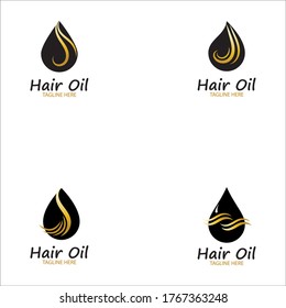 hair oil essential logo with drop oil and hair logo symbol-vector