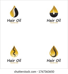 hair oil essential logo with drop oil and hair logo symbol-vector