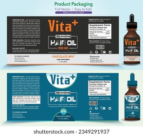 Hair oil Label, Hair Vitamin pack, Oil Supplement labels, Vector bottle, Bottle label, Nutrition Supplement Label, Packaging template design, free vector label, Medicine pack, Hair fall, Treatment