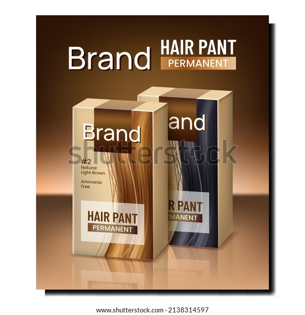 Hair Paint Permanent Creative Promo Poster\
Vector. Hair Paint Blank Package Cosmetology Liquid For Dyeing\
Customer Hairstyle In Coiffure Advertising Banner. Style Concept\
Template Illustration