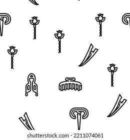 Hair Pin Decorative Accessory Vector Seamless Pattern Thin Line Illustration