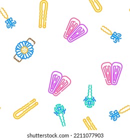 Hair Pin Decorative Accessory vector seamless pattern thin line illustration