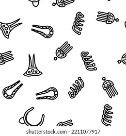 Hair Pin Decorative Accessory Vector Seamless Pattern Thin Line Illustration