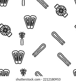 Hair Pin Decorative Accessory vector seamless pattern thin line illustration