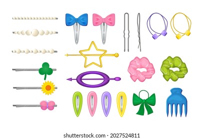 Hair pin set with different color and form  illustration isolated on white background.