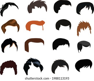 Hair pose man wigs and natural hair pieces front view realistic icons collection isolated vector illustration