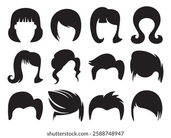 Hair pose man wigs and natural hair pieces front view realistic icons collection isolated vector illustration