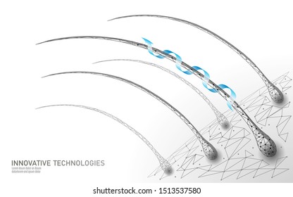 Hair protect care cosmetic technology 3D concept. Hair follicles structure repair shampoo salon treatment. Anatomy strands medicine render vector illustration