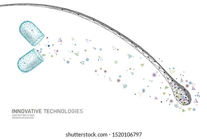 Hair protect care cosmetic technology 3D concept. Hair follicles structure repair supplement vitamins treatment. Anatomy strands medicine render vector illustration