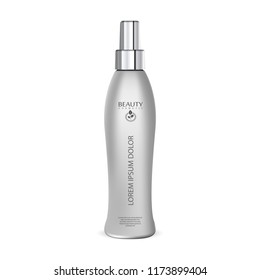 Hair protection spray cosmetic bottle mockup. Cosmetics packaging for foam, oil, hair spray, moisturizing, protection liquid. Realistic vector illustration.