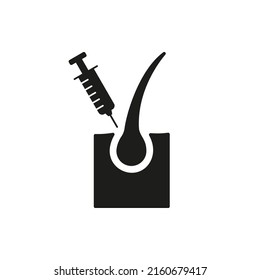 Hair Prp Therapy Silhouette Icon. Mesotherapy for Health Hair Black Pictogram. Injection Therapy Against Baldness and Alopecia Icon. Isolated Vector Illustration.