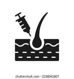 Hair Prp Therapy Silhouette Icon. Mesotherapy for Health Hair Black Glyph Pictogram. Injection Therapy Against Baldness and Alopecia Icon. Isolated Vector Illustration.