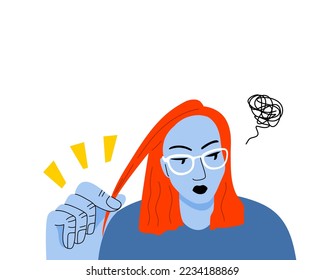 Hair pulling disorder, Body focused repetitive behaviors (BFRBs) symtom. Flat vector illustration.