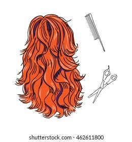 Hair red scissors and comb