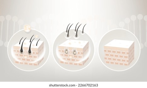 Hair removal before and after hair and skin solutions ad, white removing serum drop over skin cells with cosmetic advertising background ready to use, illustration vector.	