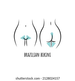 Hair removal bikini area line art. Brazilian bikini scheme. Vector