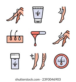 Hair removal color icons set. Wax therapy icon outline vector. Beauty cosmetic