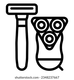 Hair removal equipment line icon. Shaving vector illustration isolated on white. Electric and disposable razors outline style designed for and app. Eps 10.