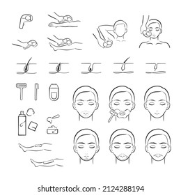 Hair removal esthetic treatment illustration set