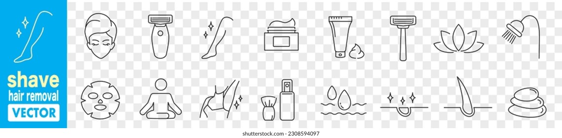 hair removal icons set, outline style spa