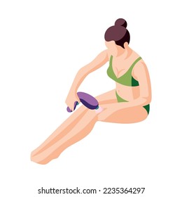 Hair removal isometric composition with human characters performing epilation procedures vector illustration