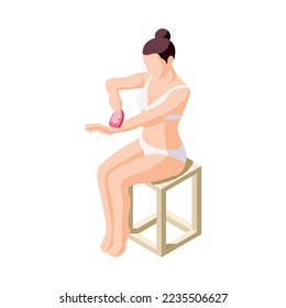 Hair removal isometric composition with human characters performing epilation procedures vector illustration