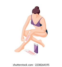 Hair removal isometric composition with human characters performing epilation procedures vector illustration