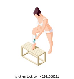 Hair removal isometric composition with human characters performing epilation procedures vector illustration